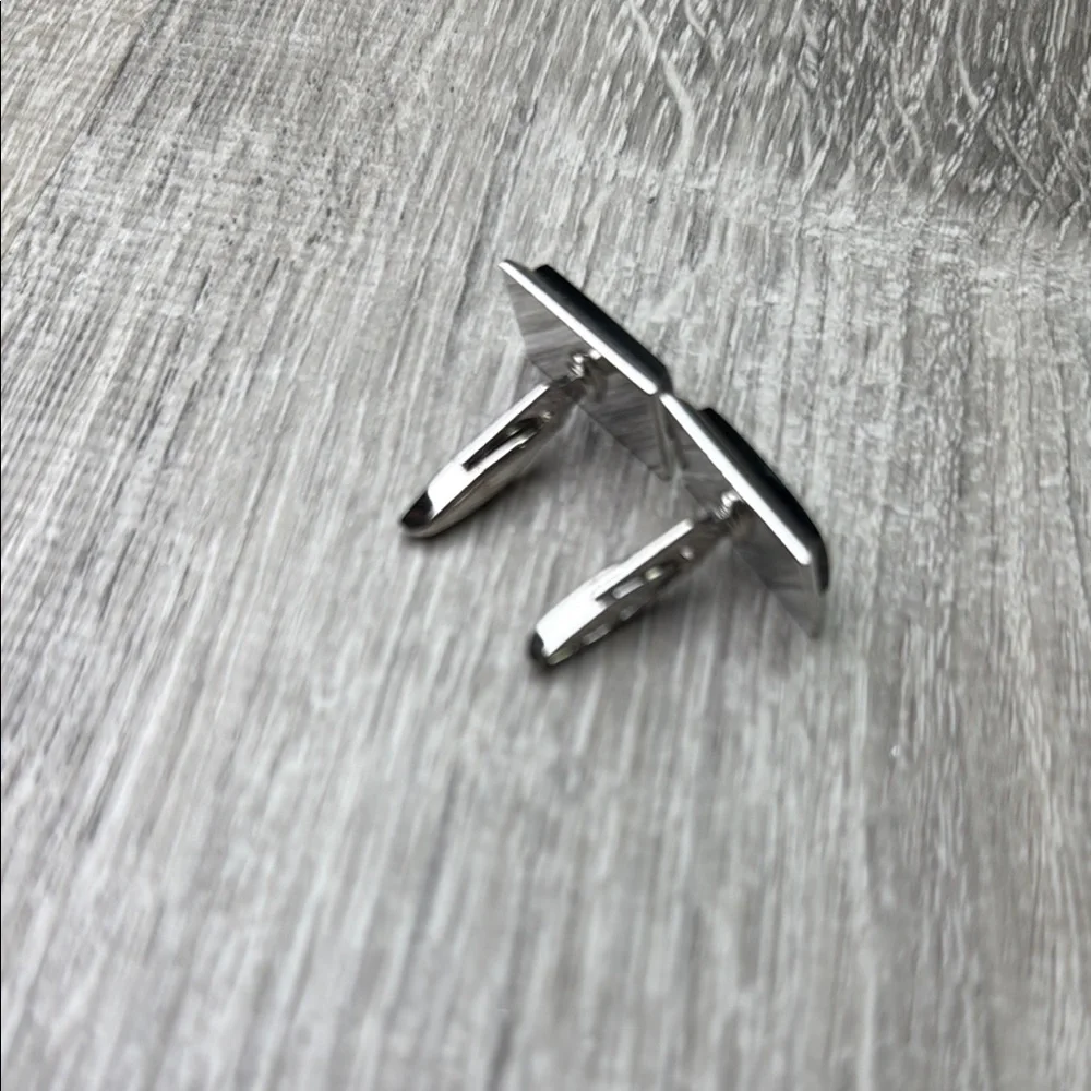 Sophisticated Silver and Black Rectangular Cuff Links